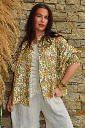Daughter Of Ibiza Lovechild Balloon Sleeve Shirt Olive & Marigold 
